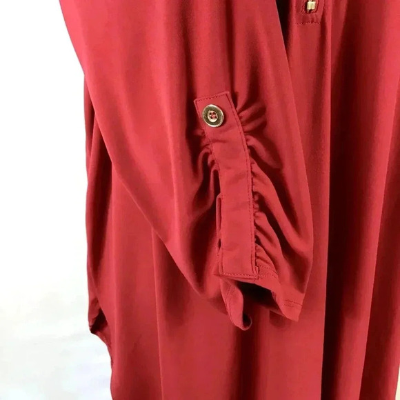 Women's Red Tunic Top Zenana Outfitters 3X Gold 1/3 Zip Popover Ruched Stretchy - Picture 8 of 11